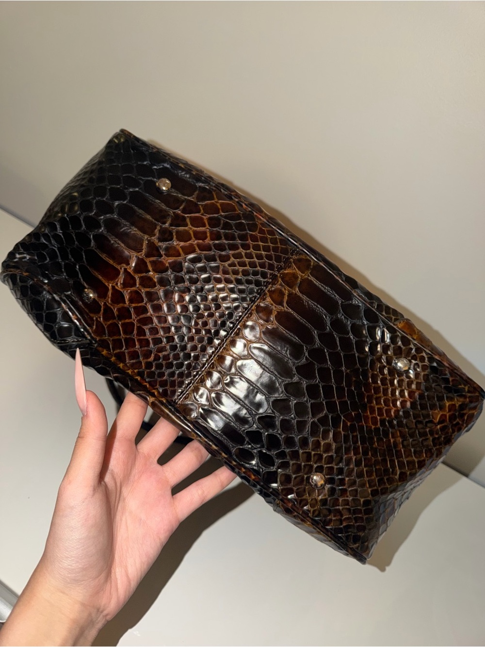 Danier Python-Embossed Leather Satchel Bag - Picture 3 of 17